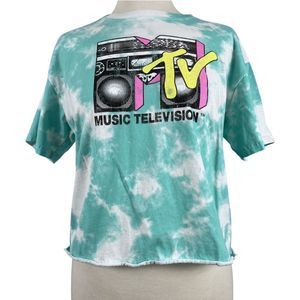 MTV Music Television Teal Tie Dye 80's Cropped TShirt Size XL